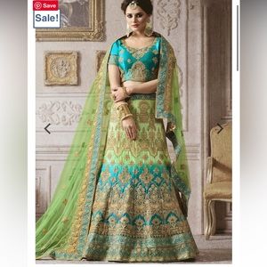 Ethnic Indian Wear Teal and Lime Lehenga